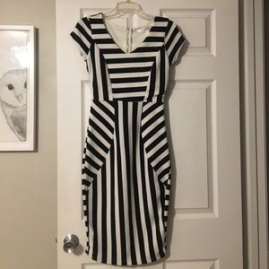 Black white striped pencil dress.